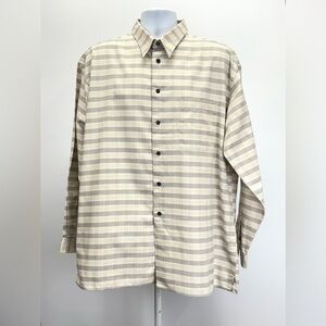 METAPHOR Men’s beige and gray plaid long sleeve button shirt size XL
